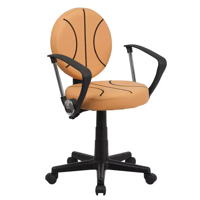 Sports-Themed Swivel Task Office Chair with Arms, Basketball Design