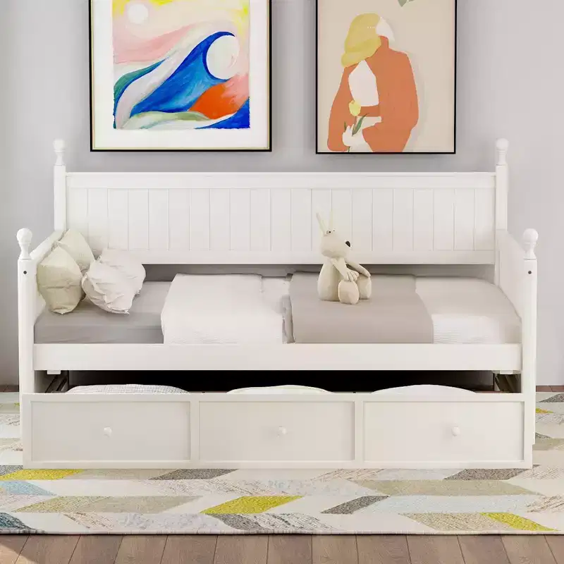 Twin Size Daybed with Storage Three Drawers, Wood Twin Size Daybed Frame for Bedroom, White