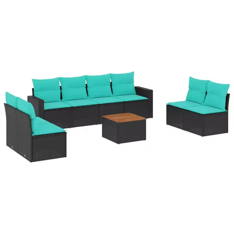 vidaXL 9 Piece Patio Sofa Set with Cushions Black Poly Rattan