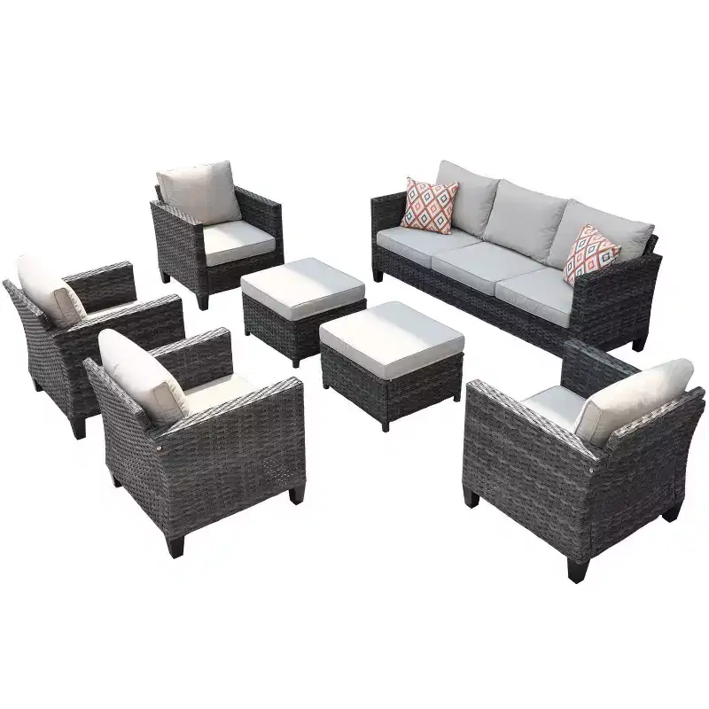 Ovios Tampa 7pc Wicker Outdoor Patio Furniture Conversation Sofa Set with Cushions
