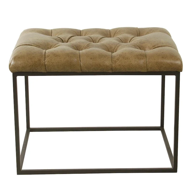 HomePop Decorative Ottoman - Distressed Brown Faux Leather