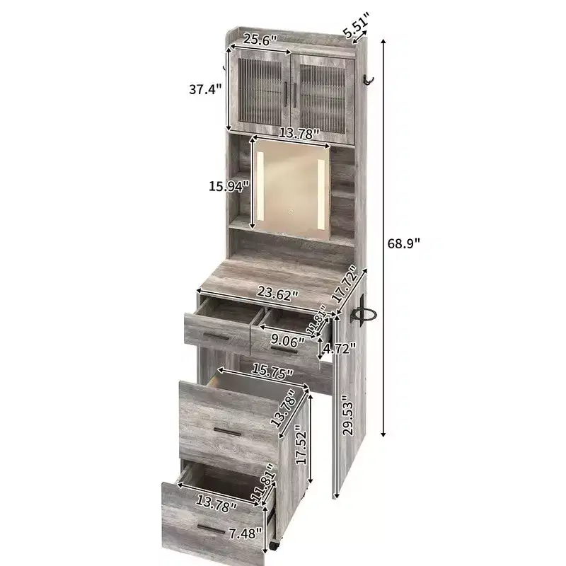 Gray Linen Particleboard Veneered Small Size Dressing Table Set
