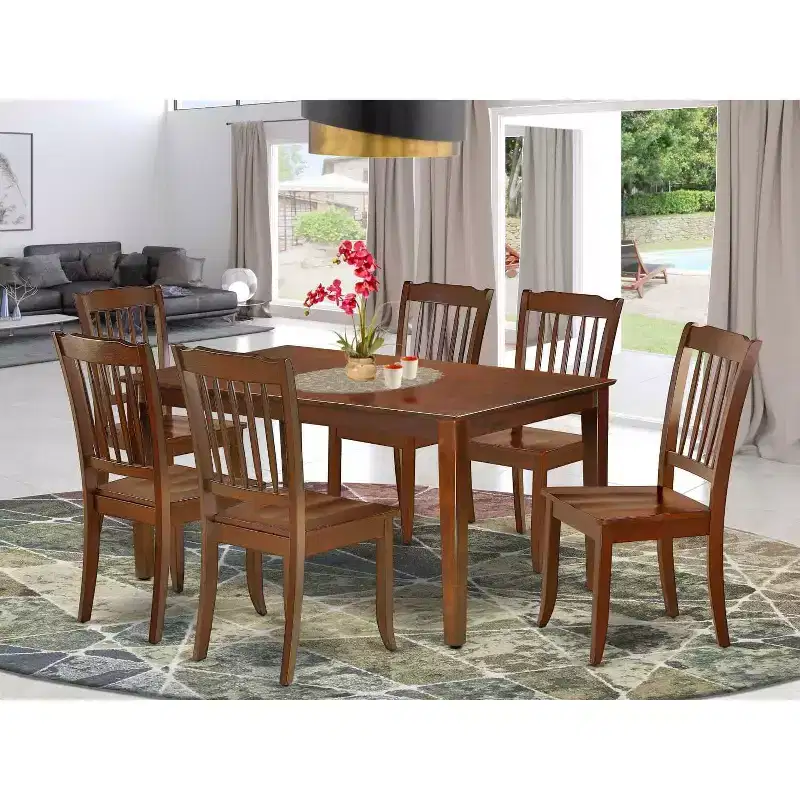 Rectangular Dining Set 7Pc - Rococo Style Table & Chairs - Elegant Dining Room Furniture