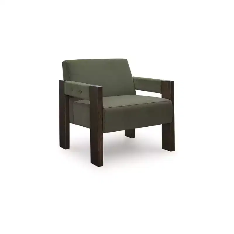 Signature Design by Accent Chair in Olive Green Velvet and Espresso Finish Wood Frame