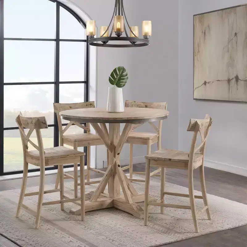 Picket House Furnishings Keaton Round Counter Height Dining Table Beach: 36" High, Pedestal Base, Seats 4