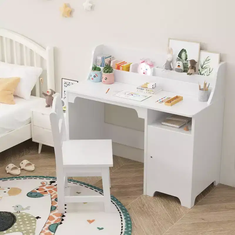 Wooden Study Writing Table with Chair and Cabinet for Children