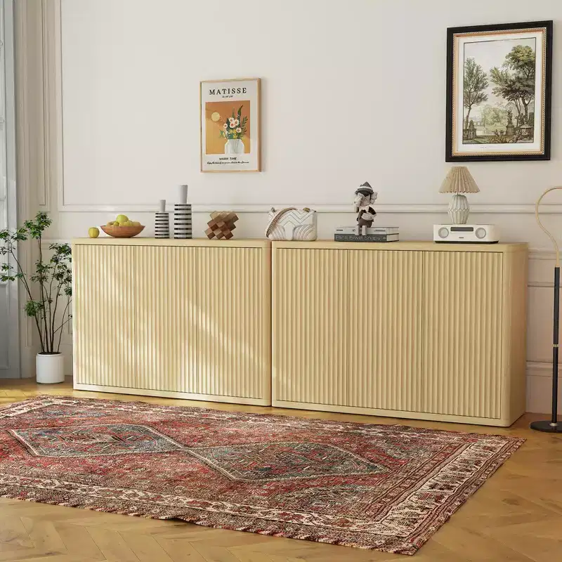 3 Doors Fluted Sideboard Buffet Cabinet,Wide Cupboard Coffee Bar Console Table Credenza