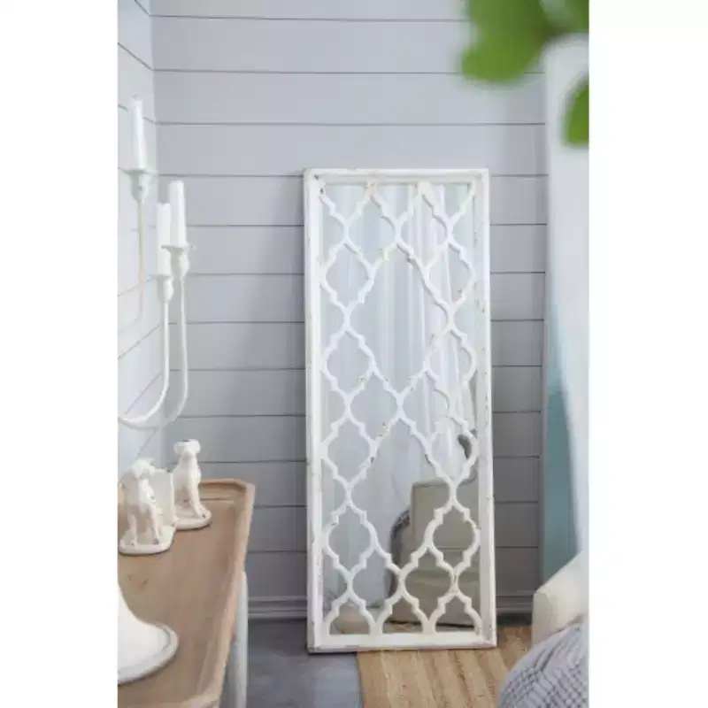 28x59 Glister Rectangular Mirror with Distressed White Frame with Decorative Window Look, Vertical or Horizontal