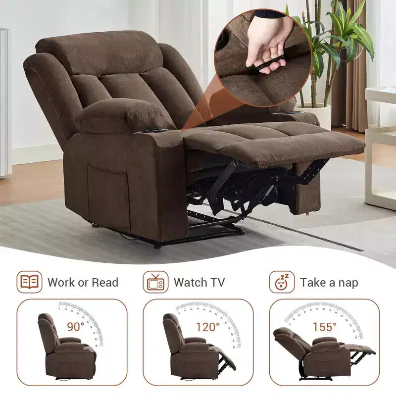 Recliner Chair, Manual Reclining Sofa with Massage and Heat, Comfy Overstuffed Rocking Chair with Side Pockets, Front Pockets and Cup Holde