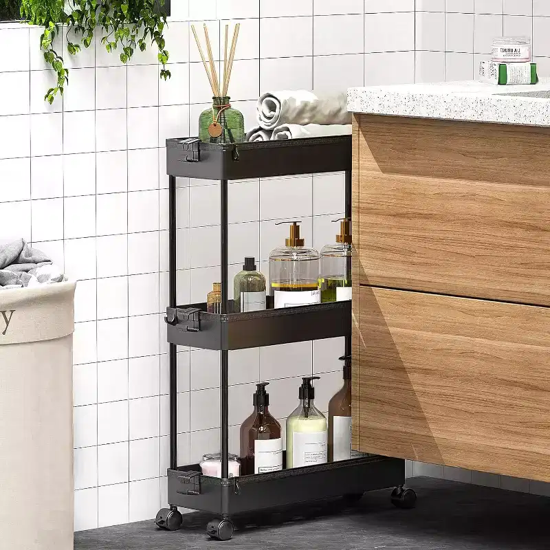 3-Tier Slim Rolling Storage Cart - Multi-Functional Mobile Organizer for Bathroom, Kitchen