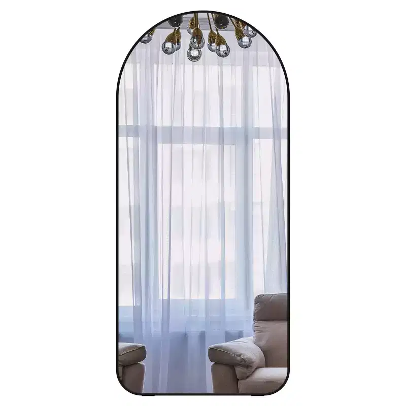 7132 Aluminium Arch Full Length Mirror, Living Room Mirror with Aluminum Frame, Large Standing Mirrors for Home Black