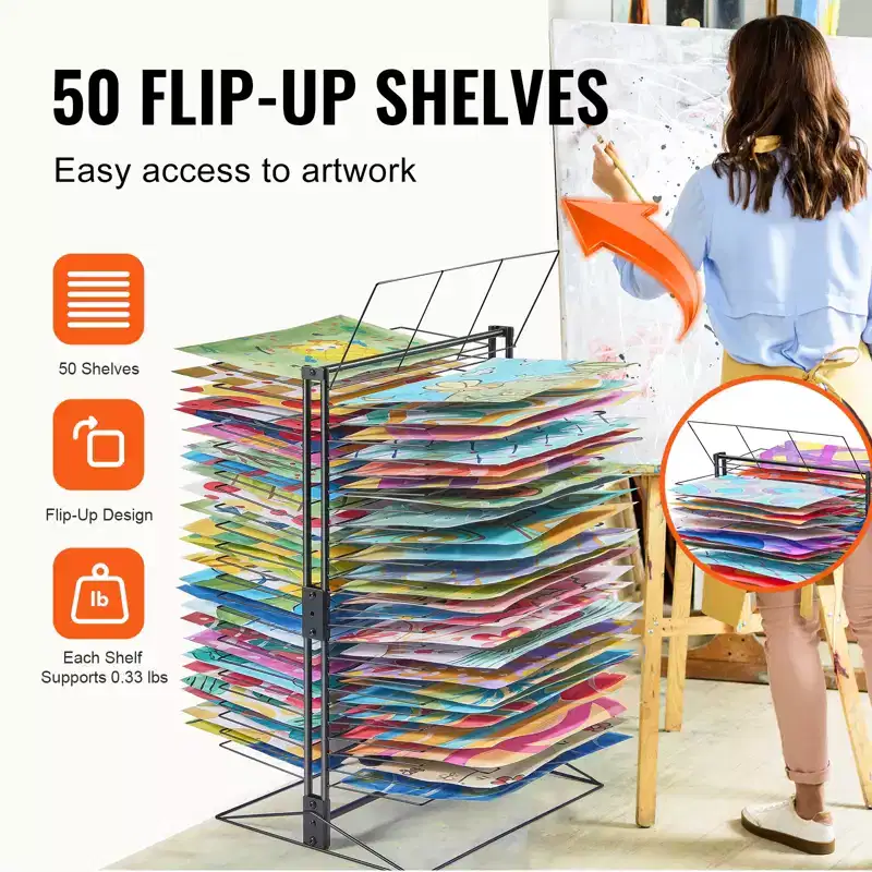 Art Drying Rack, 50 Removable Shelves 20 x 17 x 30 inch Paint Drying Rack with Stable Base, Carbon Steel Metal Painting Drying Rack, Black