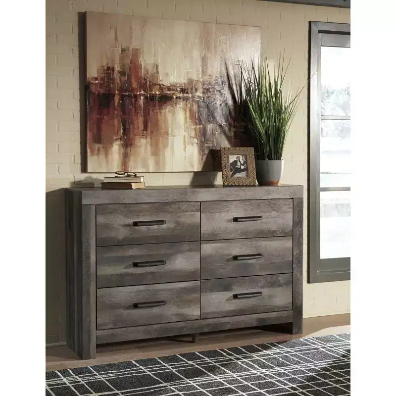 6-Drawer Dresser Gray - Rustic Oak Laminated Wood Composite