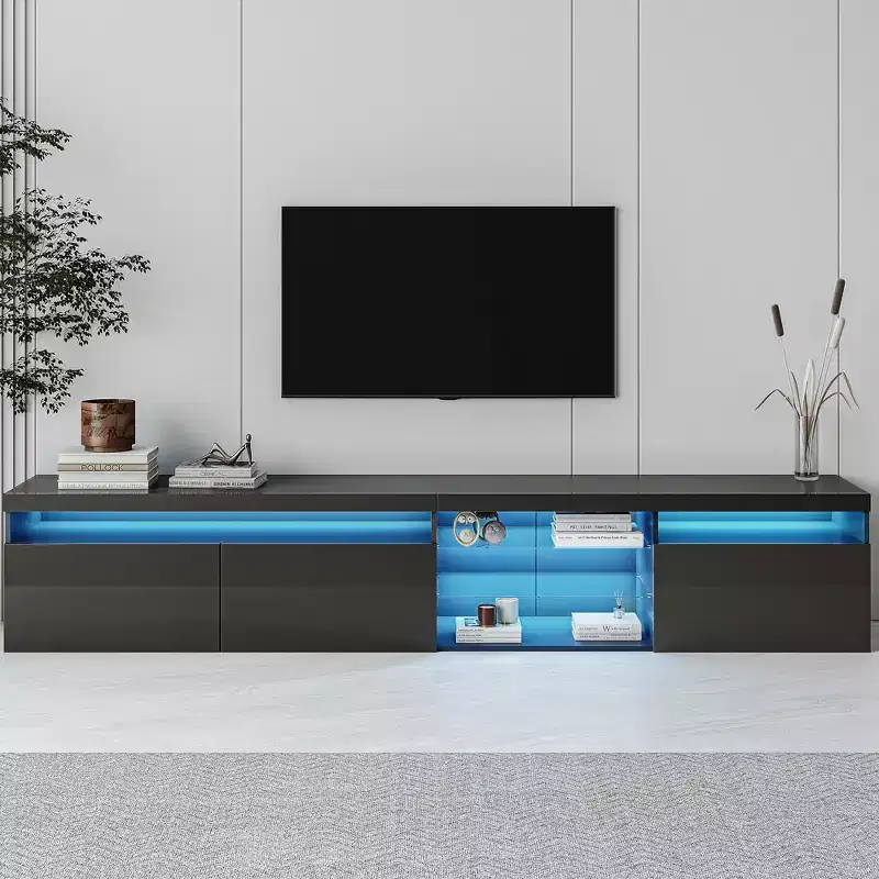 Whisen Modern TV Stand Fits TV's up to 105 in. with Ample Storage Space and LED Color Changing Lights