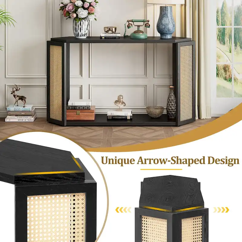 53 Arrow Console Table with Woven Rattan