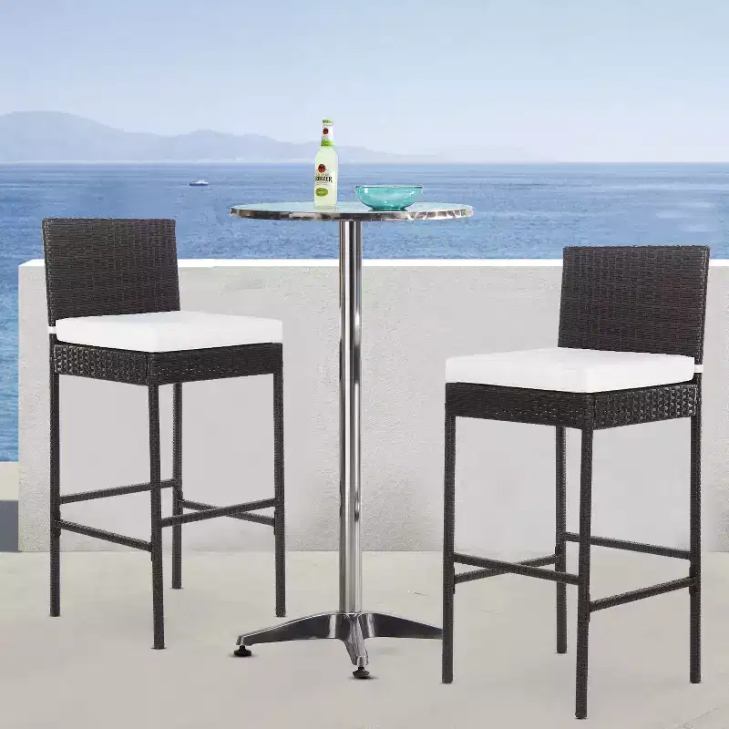 FDW 2 Piece Outdoor Bar Chairs 30 Wicker Patio Stools with Footrest & Weather Resistant, Brown