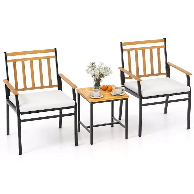 Costway 3 PCS Outdoor Furniture Set with Coffee Table Heavy-Duty Metal Frame for Balcony