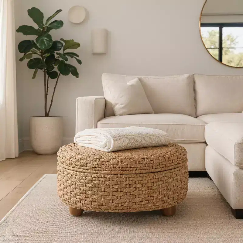 Home Decor - Vanity Chair Ottoman - Ottoman with Storage for Bedroom - Stylish Stool and Foot Rest Ottoman for Functional Accent Piece - 16.5, Brown
