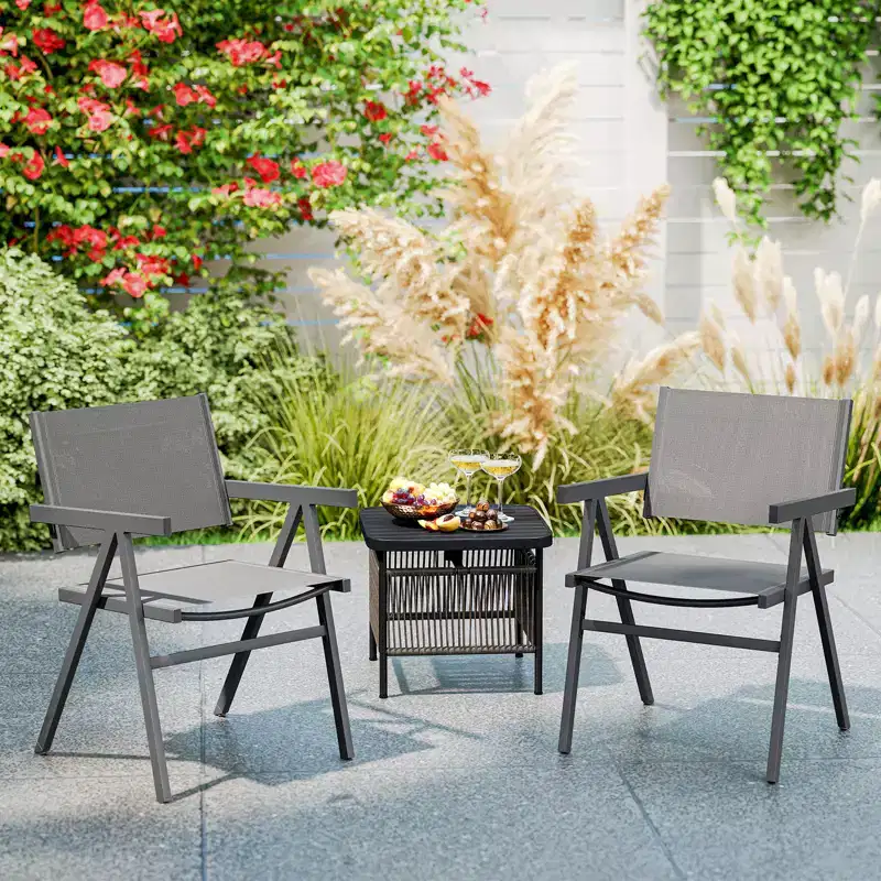 Costway Patio Chairs Set of 2/4 w/Breathable Fabric Seat & Tilt Backrest Comfy Armrest