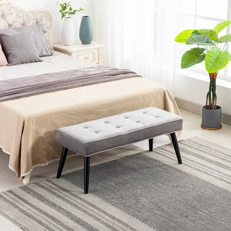 Kipp Velvet Upholstered Button Tufted Bench Ottoman