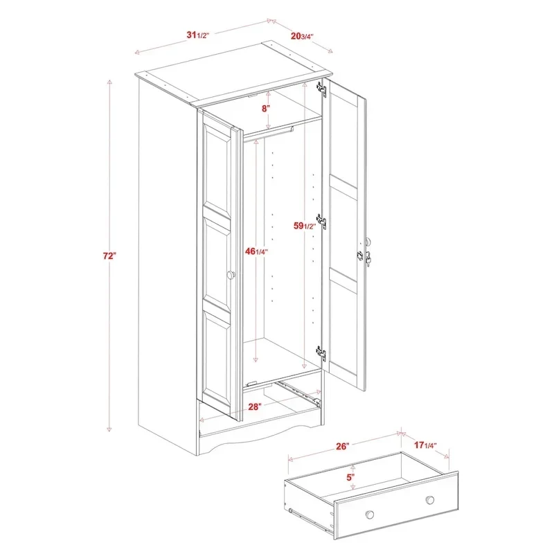 100% Solid Wood Flexible Wardrobe Armoire with Metal or Wooden Knobs