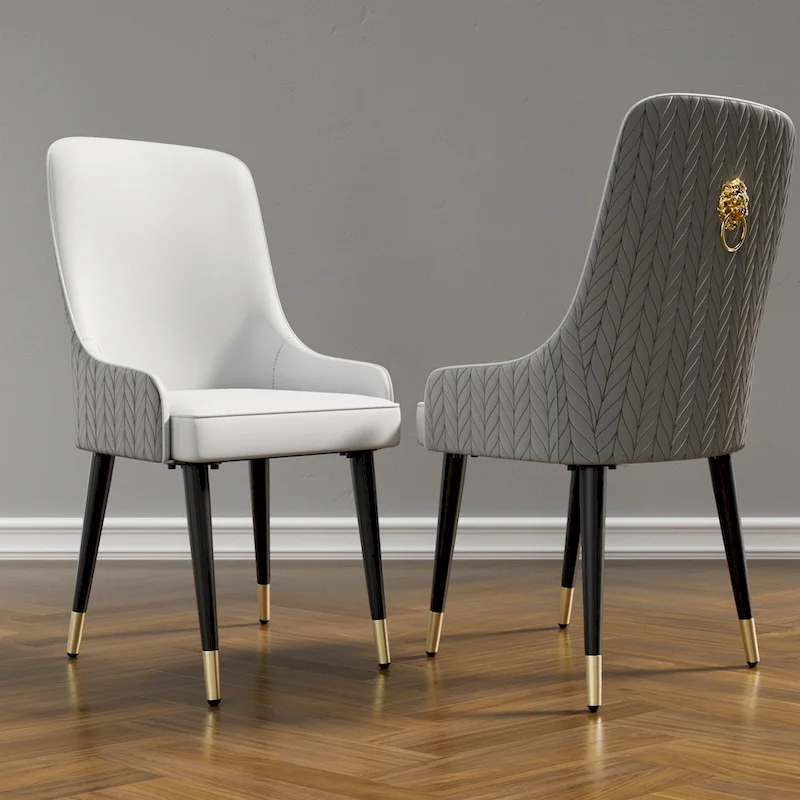 Set of 2 Microfiber Leather Luxury Upholstered Dining Chairs with Lion Head Pull Ring