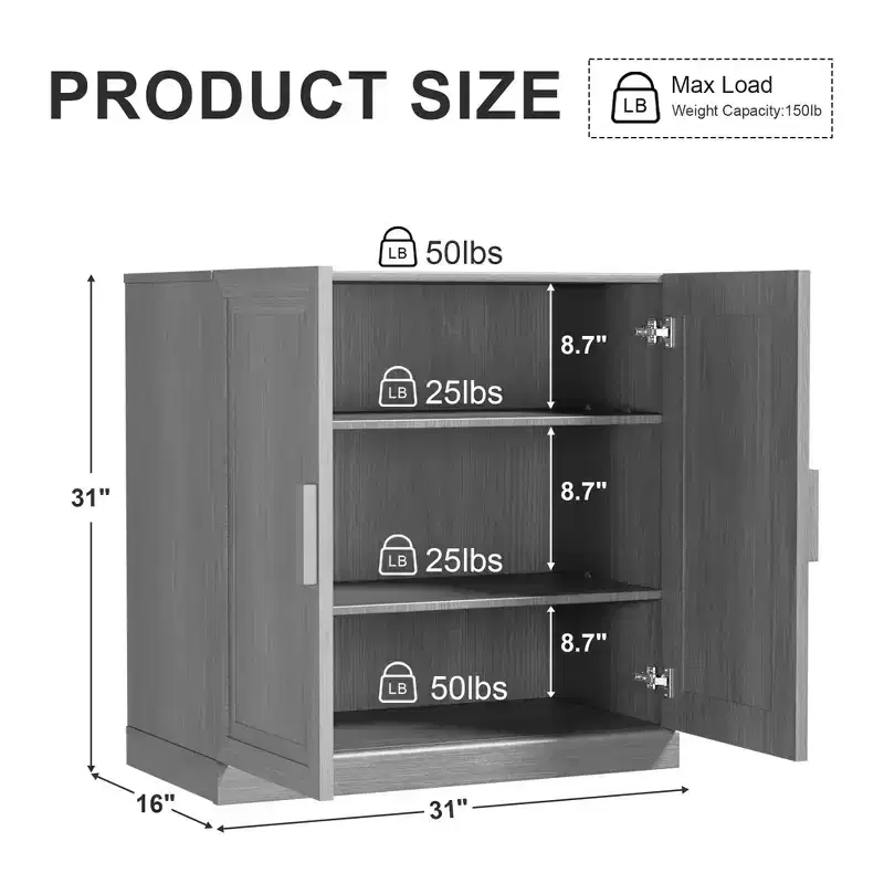 PexFix Modern Wooden Sideboard Cabinet Buffet Cabinet with 2 Doors and Adjustable Shelf Console Accent Cabinets for Dining/Living Room Entryway