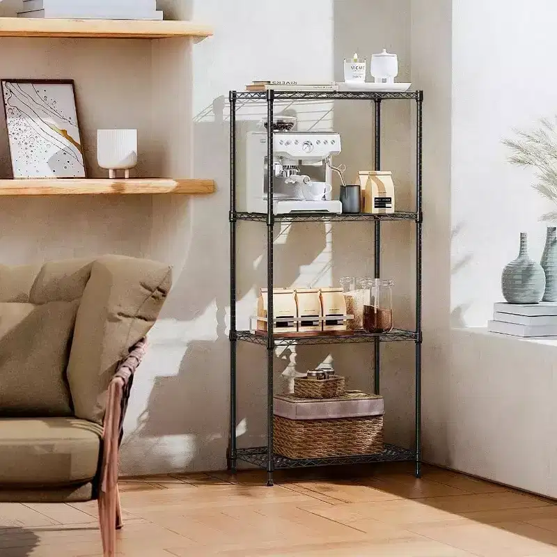 4 - Tier Black Steel Storage Shelves Heavy Duty Utility Wire Rack OrganizerHome 1000 lbs 13 inch Dx 23.6 inch Wx 53.4 inch H