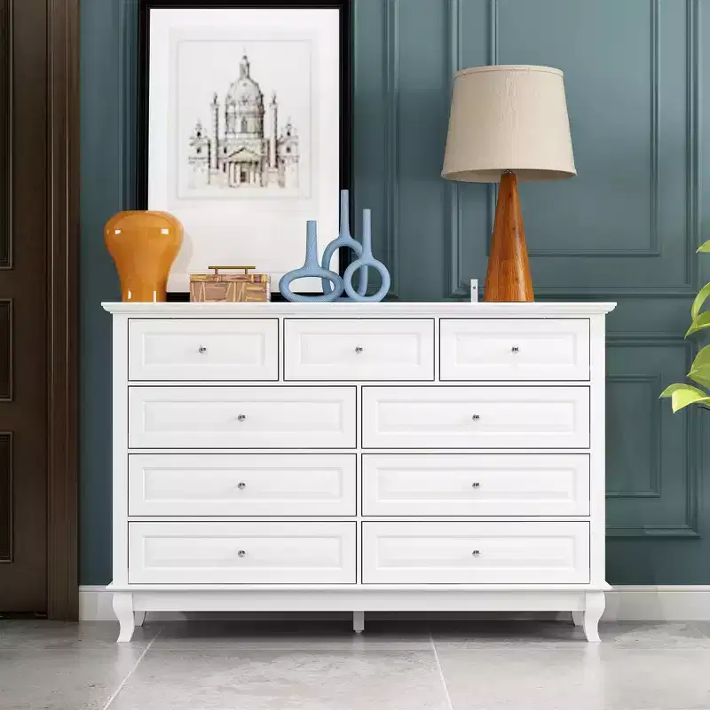 Famapy 9 Drawer Dresser Classic Style Metal Button Handles 5 Support Legs