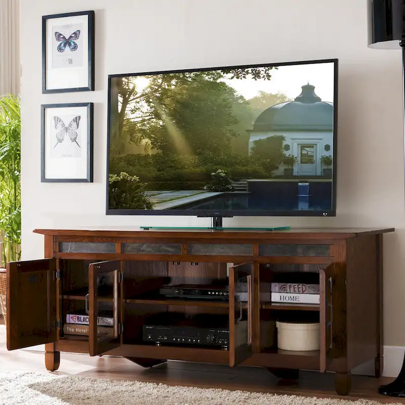 Wood TV Stand with Storage for Screens up to 65 Inches