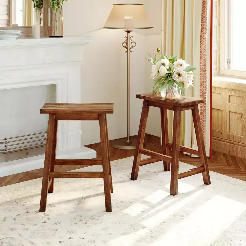 3-Piece Rustic Kitchen Island: 45 Solid Wood Table, 2 Seats, Open Shelves - Space-Saving