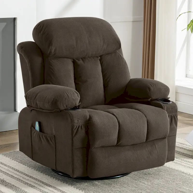 Manual Recliner Chair with Massage, Heat & 360° Swivel