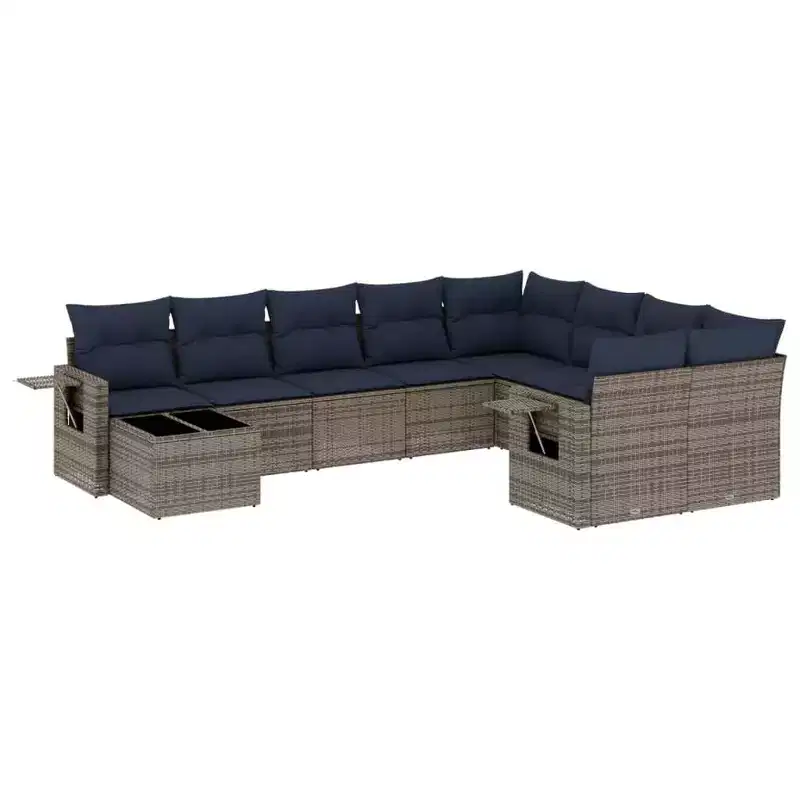 vidaXL 10 Piece Garden Sofa Set with Cushions Poly Rattan