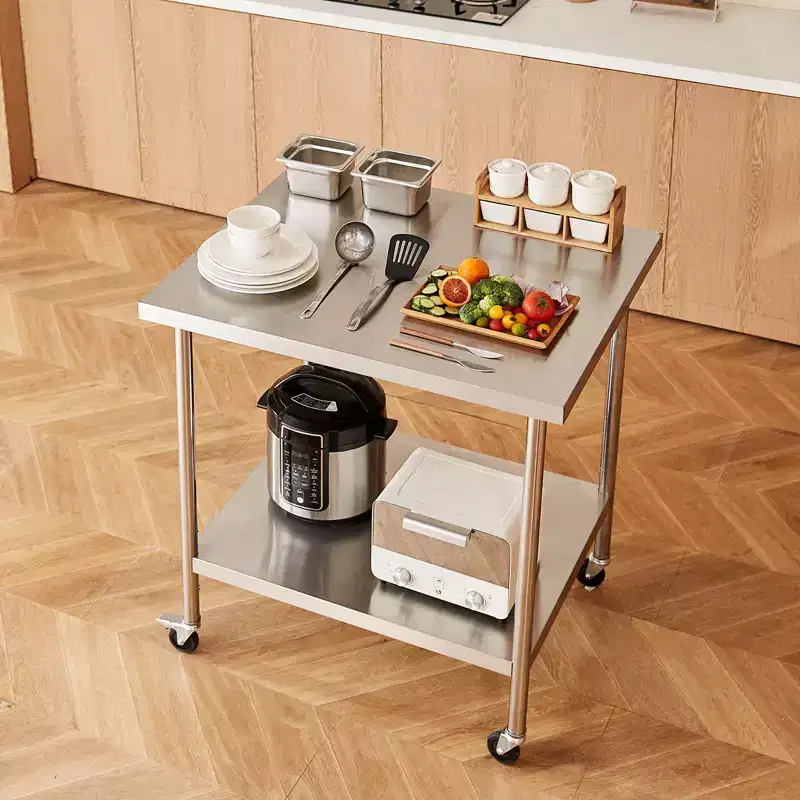 VEVOR Stainless Steel Work Table 24 x 36 x 38 Inch, with 4 Wheels, 3 Adjustable Height Levels, Heavy Duty Food Prep Worktable,Silver