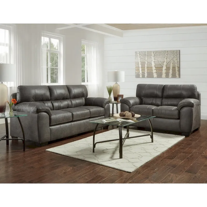 Tirana Contemporary Fabric Pillow-top Arm Sofa and Loveseat in Sequoia Ash