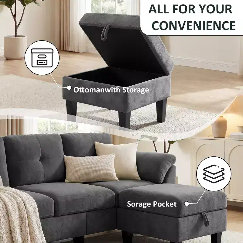Dyonery 76.4-inch Modern Style Three-seater Sofa with Armrests and Pillows in Chenille Beige