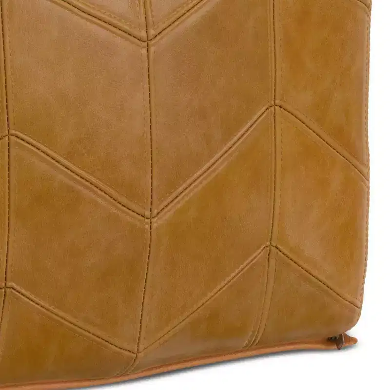 Square Pouf Brown: Chevron Genuine Leather, No Assembly, Padded Seating