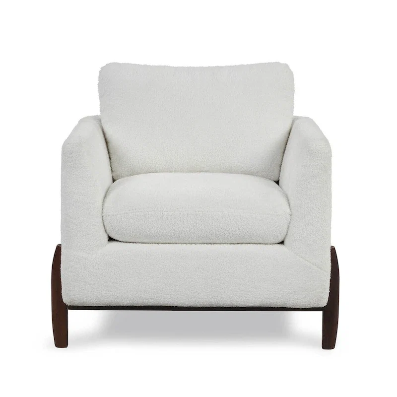 Boho Accent Arm Chair, Off-White Cream Fabric with High-Density Foam and Black Wood Legs