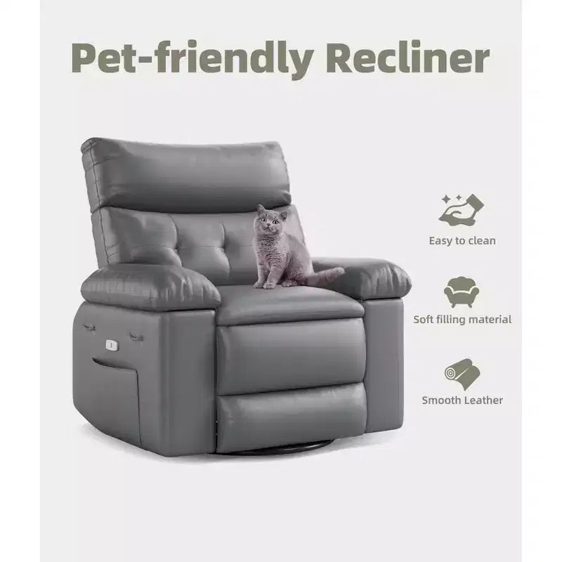 Living Room Manual Massage Chair, 360-Degree Rotating Massage Chair with Remote Control, PU Leather Leisure Chair with Side Pockets