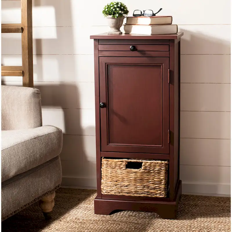 Red Tall Freestanding Storage Unit with Shelves, Accent Display Cabinet 15.7x13x34.3 Inch