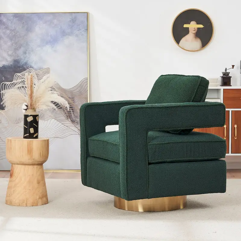 Ouyessir Modern Upholstered Swivel Accent Chair with Hollow-back & Golden Base