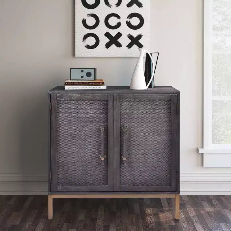 Hopper Studio Sophia 2 Door Cabinet Antique Black : Modern Style, Wood Veneer, MDF Frame, Adjustable Shelves