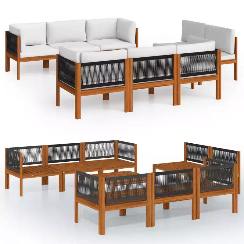 vidaXL Garden Lounge Set Cream, Brown Solid Acacia wood Large Modular