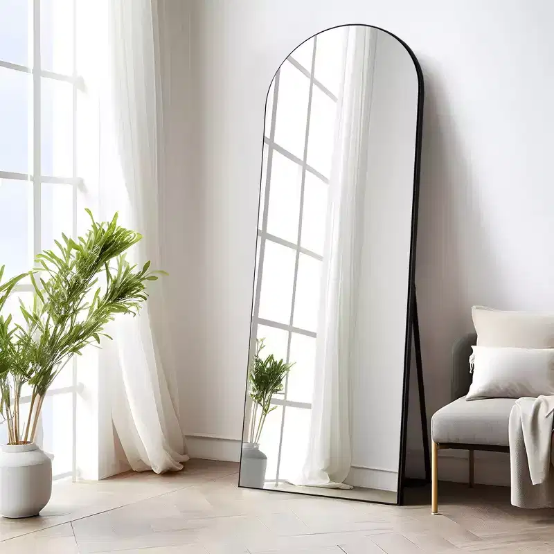 25 In W X 63 In H Oversized Arch Wood Full Length Black Wall Mounted Standing Mirror Floor Mirror