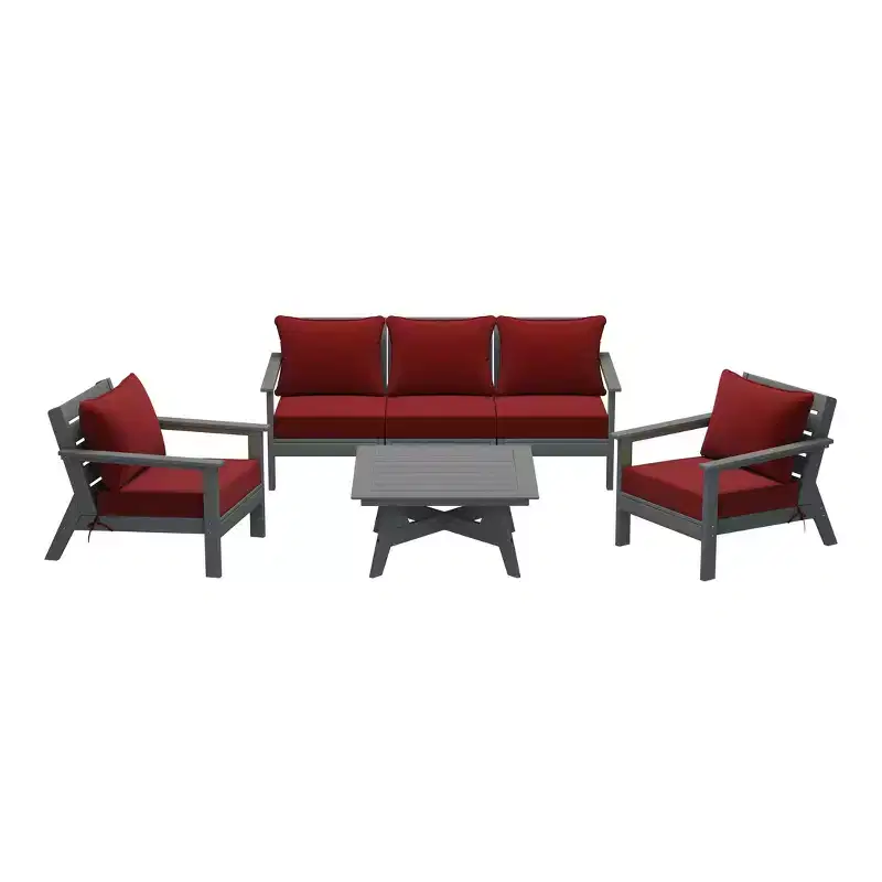 WestinTrends Avalon Outdoor 6-Piece Modular Sectional Patio Furniture Sofa Set, Gray/Red