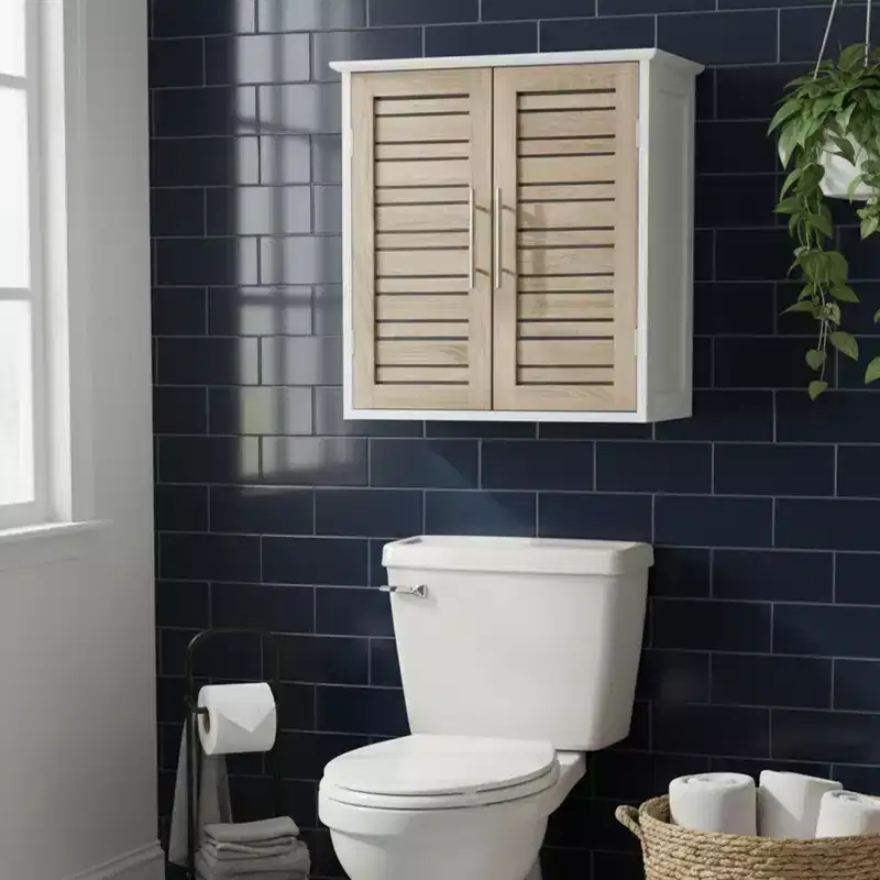 Wall Mounted Bathroom Medicine Cabinet with Two Louvered Doors – 20.5 x 21.7 x 8.7 in, MDF with Interior Shelf