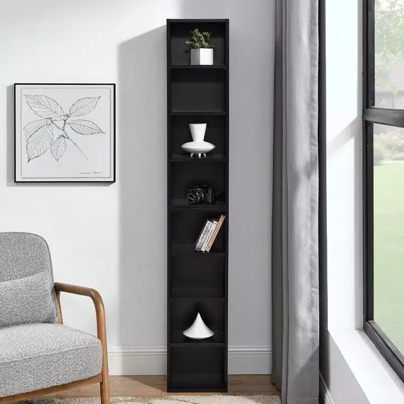 8-Tier Media Tower Rack, CD DVD Slim Storage Cabinet with Adjustable Shelves, Tall Narrow Bookcase Display Bookshelf for Home Office