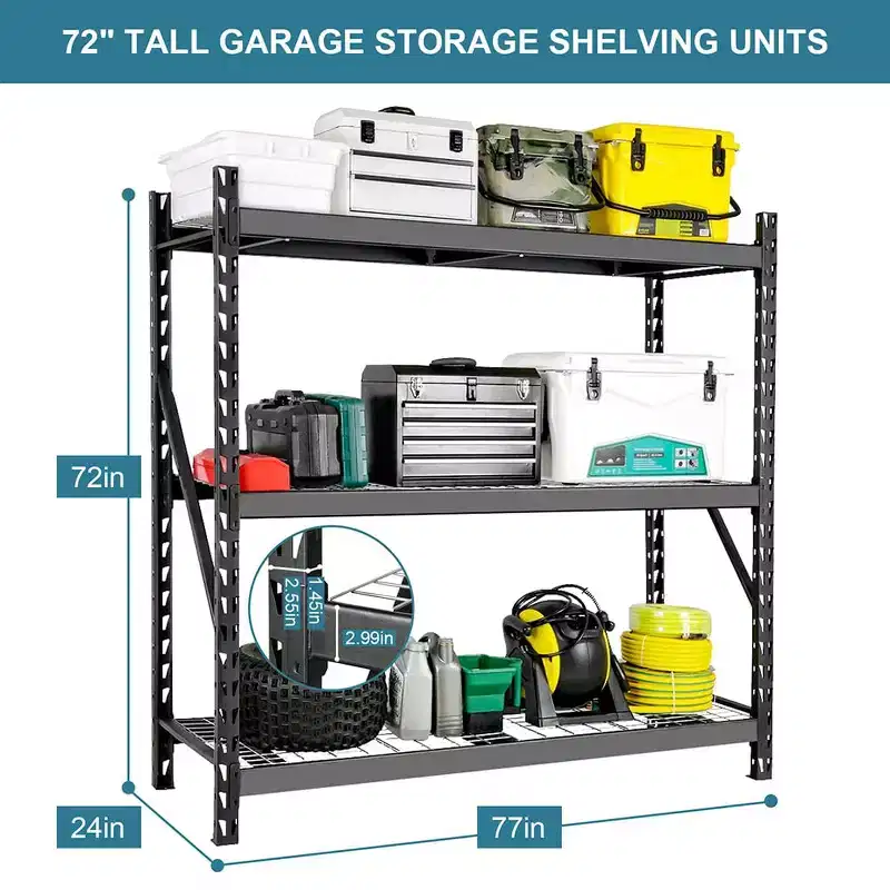 Black 3-Tier Heavy Duty Garage Shelving C 6000LBS Capacity, Adjustable Height for Warehouse/Basement (1-Pack)