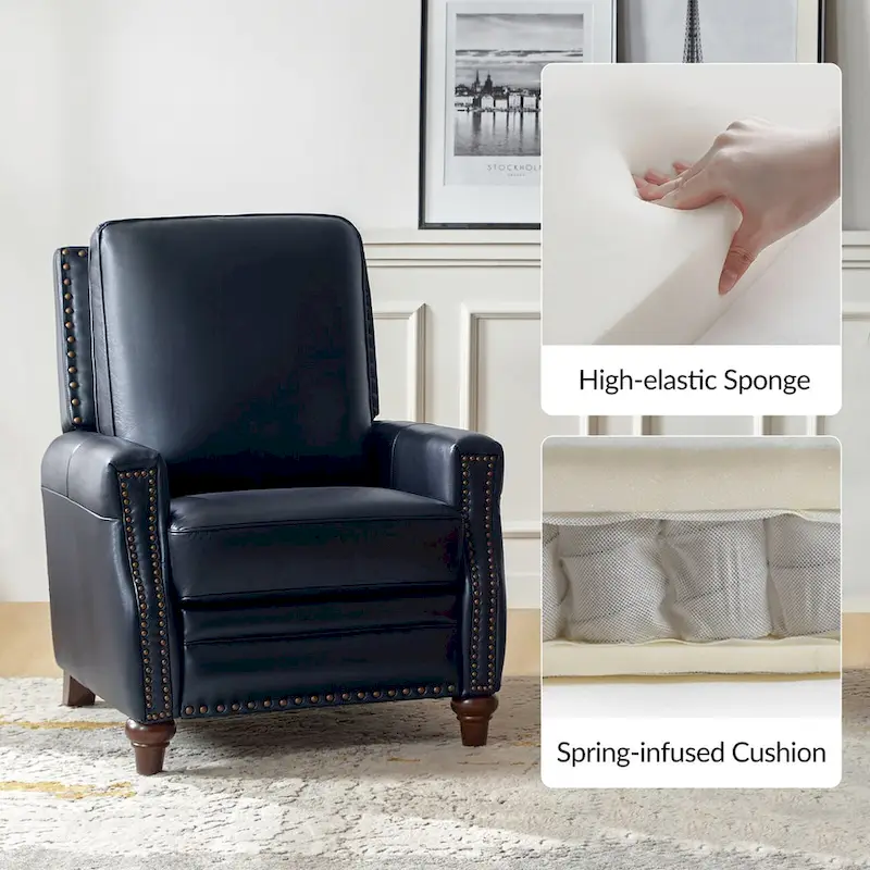 Cigar Mid-century Modern Genuine Leather Recliner with Nailhead Trim Set of 2 by HULALA HOME