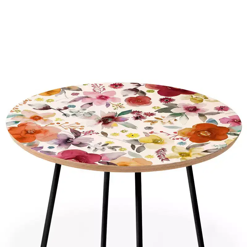 Round Countryside Red Side Table Red/Black - : Small Bedroom Accent Table, Stain-Resistant